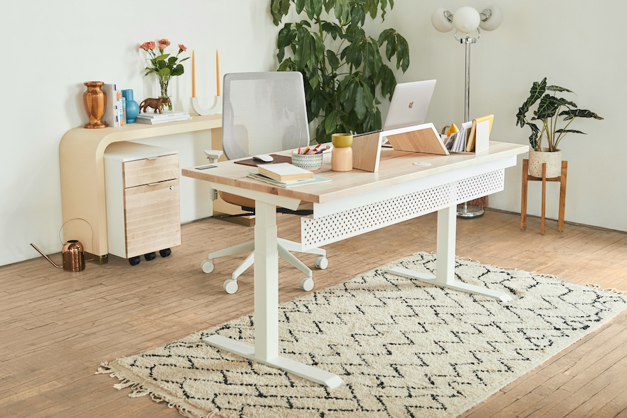 desk with filing cabinet