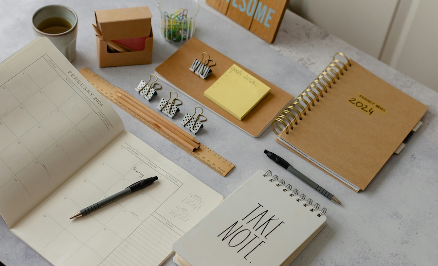 desk with planner